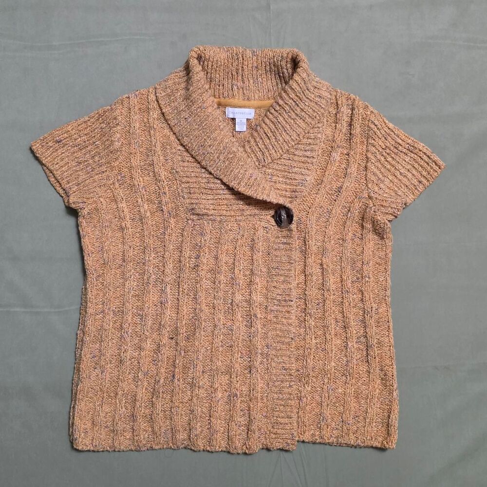Charter Club Mustard Yellow Marled Shawl Collar Asymmetric Button Sweater Medium